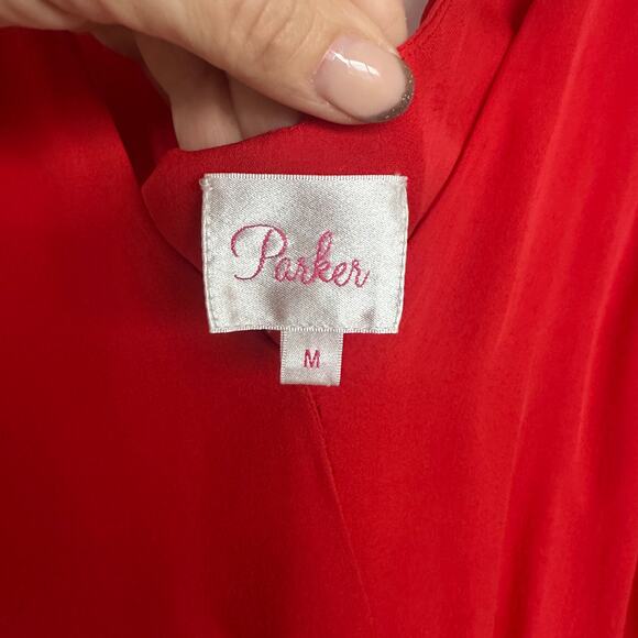Parker 100% Silk Red V-Neck Long Sleeve Peplum Blouse, Open Back, Size M, EUC - Picture 6 of 7